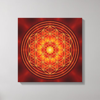 Rood bruin sinaasappel geel mandala met bloem van  canvas afdruk