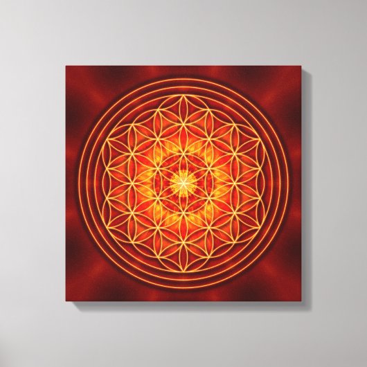 Rood bruin sinaasappel geel mandala met bloem van canvas afdruk (Voorkant)