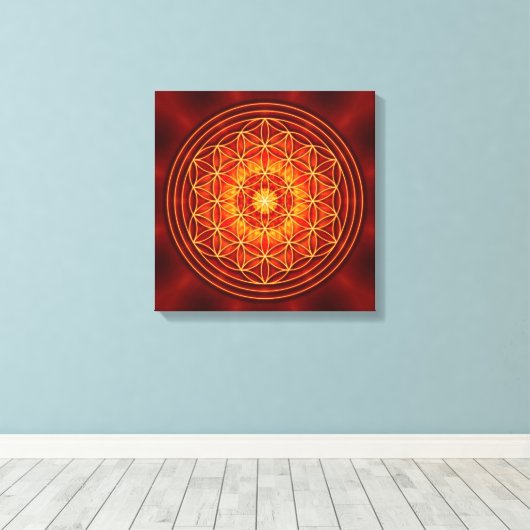 Rood bruin sinaasappel geel mandala met bloem van canvas afdruk (Insitu (Houten vloer))
