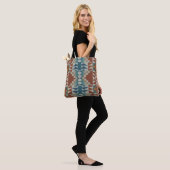 Rood Bruin Terracotta Blauwgroen Blauw Tribal Art Tote Bag (Op model)