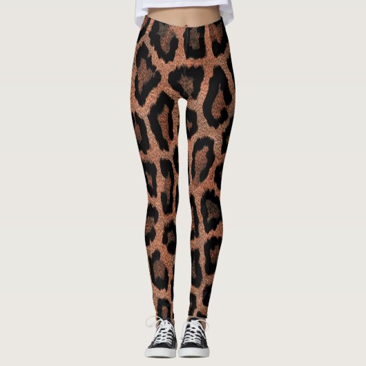 Rood Bruin Zwart Leopard Dierenprint Leggings (Voorkant)