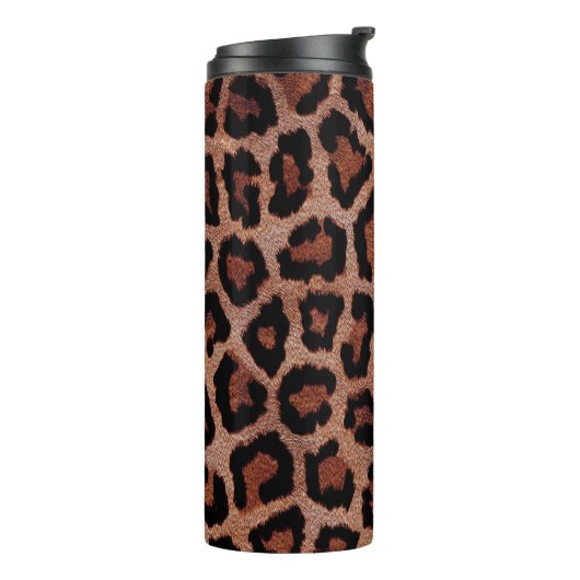 Rood Bruin Zwart Leopard Dierenprint Thermosbeker (Gedraaid links)