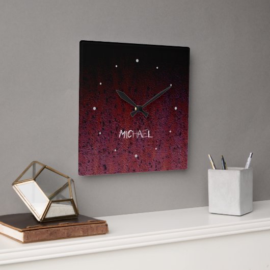 Rood Bruin Zwart Ombre Rust Metaal Aangepaste naam Vierkante Klok (Kantoor)