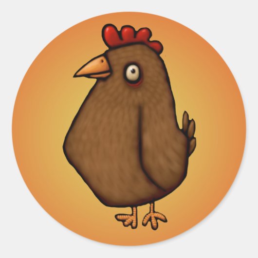 Rood bruine kip staand hoog ronde sticker (Voorkant)
