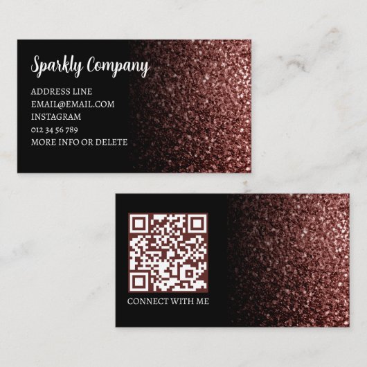 Rood bruine namaak glitters zwart elegante QR-code Visitekaartje (Voorkant / Achterkant)