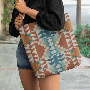 Rood Bruine Terracotta Turquoise Blauw Tribale Kun Tote Bag