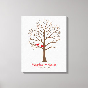 Rood bruine vogels Vingerprint Bouw bruiloft Canvas Afdruk