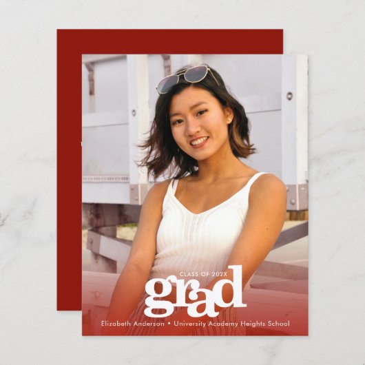 Rood budget afstuderen foto gewaagde uitnodiging (Voorkant / Achterkant)