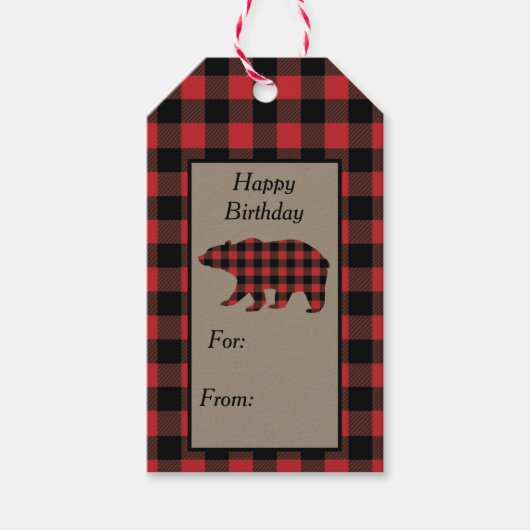 Rood buffalo Geplakt Beer Cadeaulabel (Voorkant)