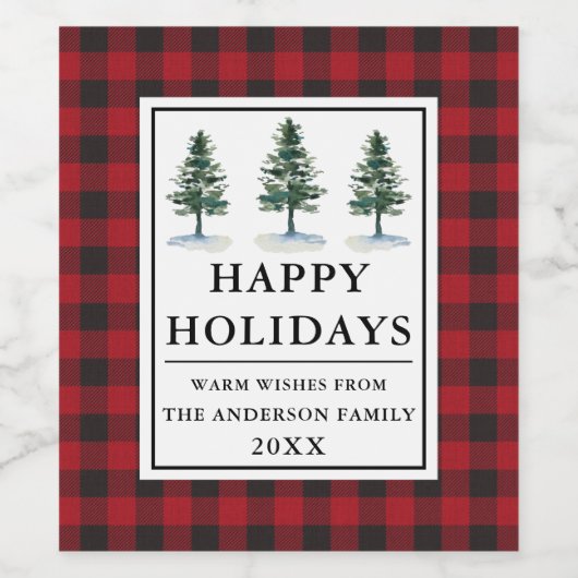 Rood buffalo Geplakte Waterverf Pijn Prettige fees Wijn Etiket (Enkel label)