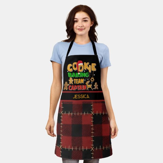Rood Buffalo Plaid Koekjes Bak Team Naam Schort (Gedragen)