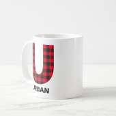Rood buffel Vet Initiaal U Monogram Koffiemok (Voorkant links)