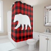 Rood buffelbord en wit Beer Douchegordijn (In situ)