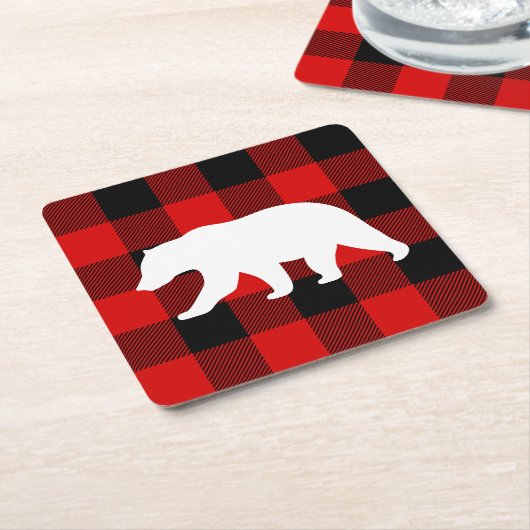 Rood buffelbord en wit Beer Kartonnen Onderzetters (Schuin)