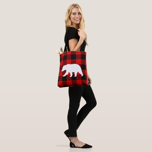 Rood buffelbord en wit Beer Tote Bag (Op model)