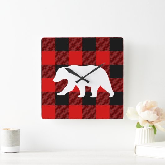 Rood buffelbord en wit Beer Vierkante Klok (Huis)