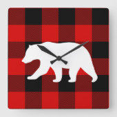 Rood buffelbord en wit Beer Vierkante Klok (Voorkant)