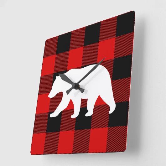 Rood buffelbord en wit Beer Vierkante Klok (Hoek)