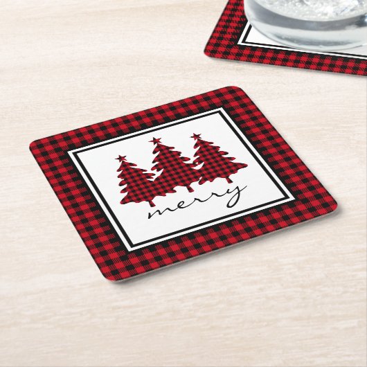 Rood buffelmonster pijnbomen kartonnen onderzetters (Schuin)