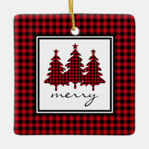 Rood buffelmonster pijnbomen keramisch ornament