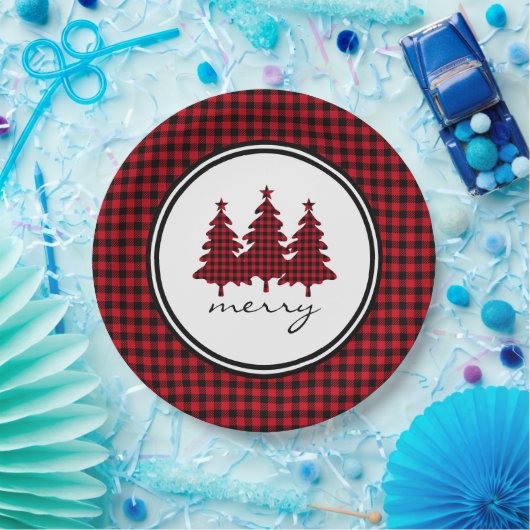 Rood buffelmonster pijnbomen papieren bordje (Feest)