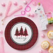 Rood buffelmonster pijnbomen papieren bordje (Feest)