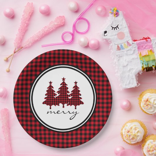 Rood buffelmonster pijnbomen papieren bordje (Feest)