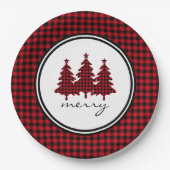 Rood buffelmonster pijnbomen papieren bordje (Voorkant)