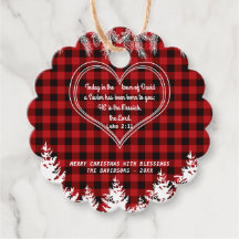 Rood buffelpatroon Bijbel Verse kerstpine