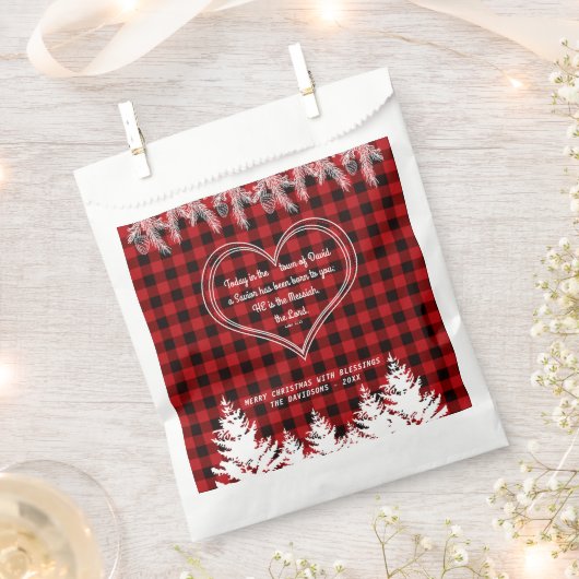 Rood buffelpatroon Bijbel Verse kerstpine Bedankzakje (Geknipt)