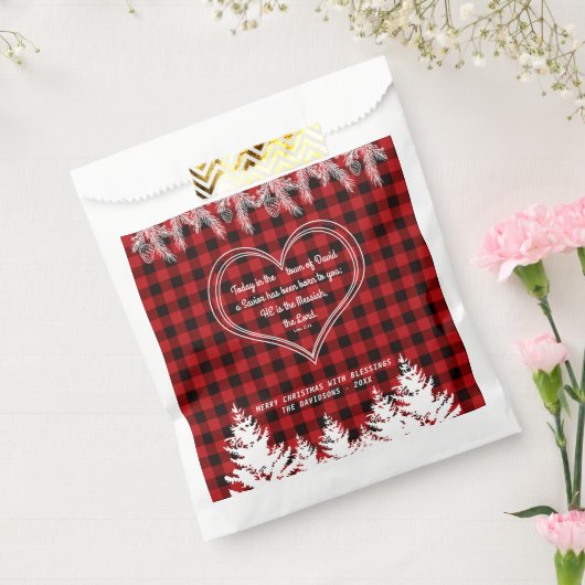 Rood buffelpatroon Bijbel Verse kerstpine Bedankzakje (Gezegeld)