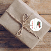 Rood busje, bijtende kerstboom, van koel ronde sticker