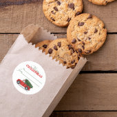 Rood busje, bijtende kerstboom, van koel ronde sticker