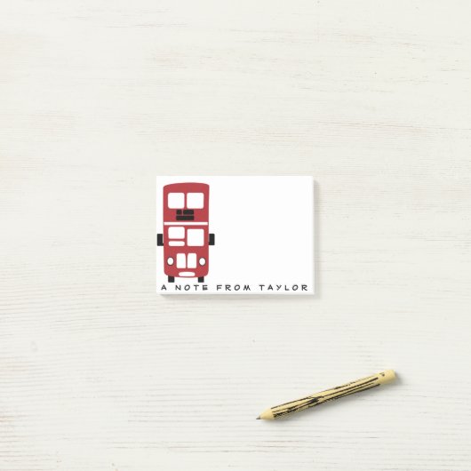 Rood busje met dubbele decker, aangepast, na-it-no post-it® notes (Op bureau)