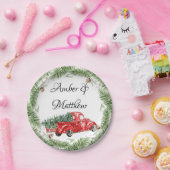  rood busje met sneeuwkerstbruiloft Pl Papieren Bordje (Feest)