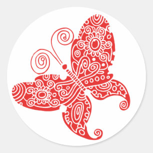 Rood Butterfly Round Sticker