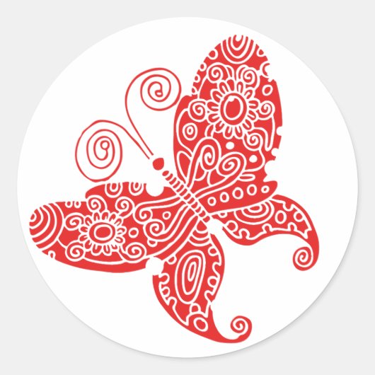 Rood Butterfly Round Sticker (Voorkant)