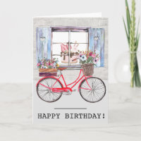 Rood Bycycle met Flower Basket Summer Birthday