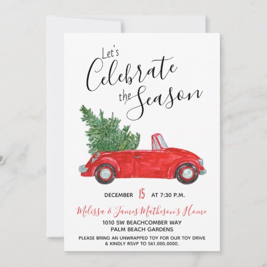 rood cabriolet auto vakantie feest kaart (Voorkant)