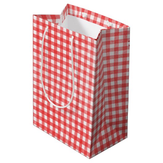 Rood cadeau Label op Gingham Medium Cadeauzakje (Achterkant Gekanteld)