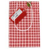 Rood cadeau Label op Gingham Medium Cadeauzakje (Voorkant)