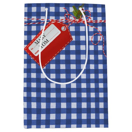 Rood cadeau Label op Gingham Medium Gift Bag Medium Cadeauzakje (Voorkant)