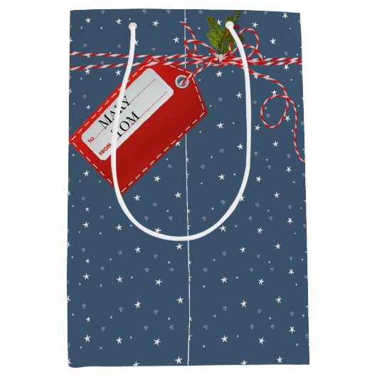 Rood cadeau Label op sterren Medium Cadeauzakje (Voorkant)