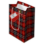 Rood cadeau Label op tartan Medium Cadeauzakje (Voorkant Gekanteld)