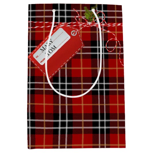 Rood cadeau Label op tartan Medium Cadeauzakje (Voorkant)