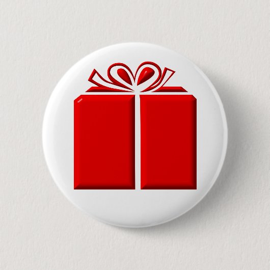 Rood cadeau met boog ronde button 5,7 cm (Voorkant)