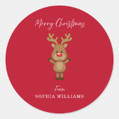 Rood Cadeau met kerstkerstkerstkerstkerstkerstkers Ronde Sticker (Voorkant)