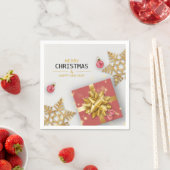 Rood cadeaudoosje kerstballen Goud Snowflakes Servet (Insitu)