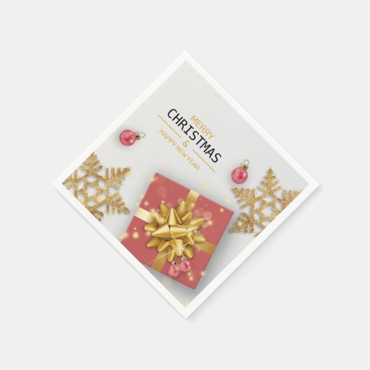 Rood cadeaudoosje kerstballen Goud Snowflakes Servet (Hoek)
