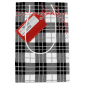 Rood cadeautje Label op Tartanje geplakt met een g Medium Cadeauzakje (Voorkant)
